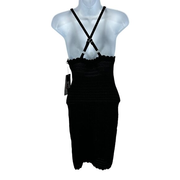 Madden NYC Lace Up Crochet Black Halter Dress XXS Adjustable Cross Back Straps - Picture 2 of 7